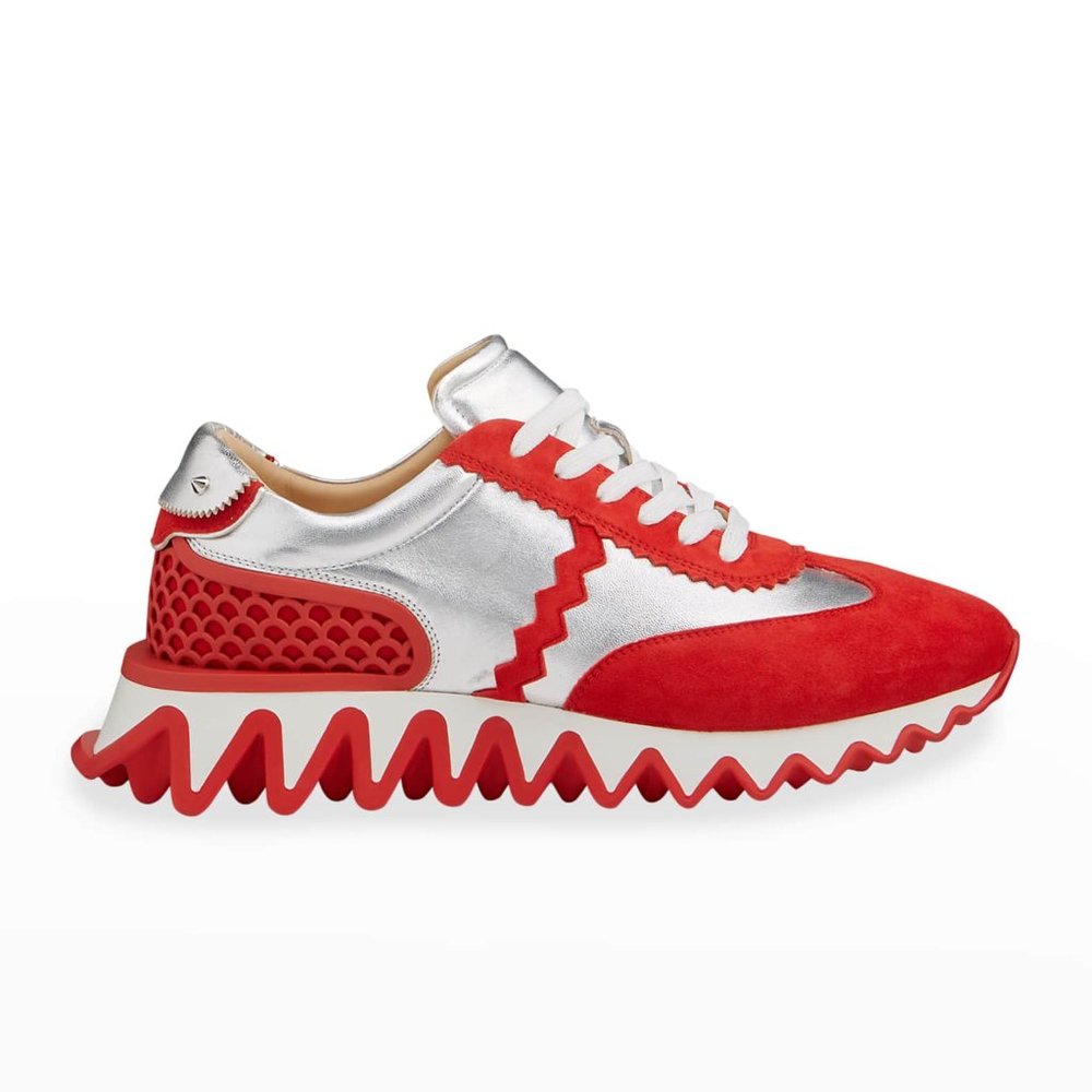 CHRISTIAN LOUBOUTIN Men's Loubishark Flat Metallic Red Sole Runner Sneakers 10D